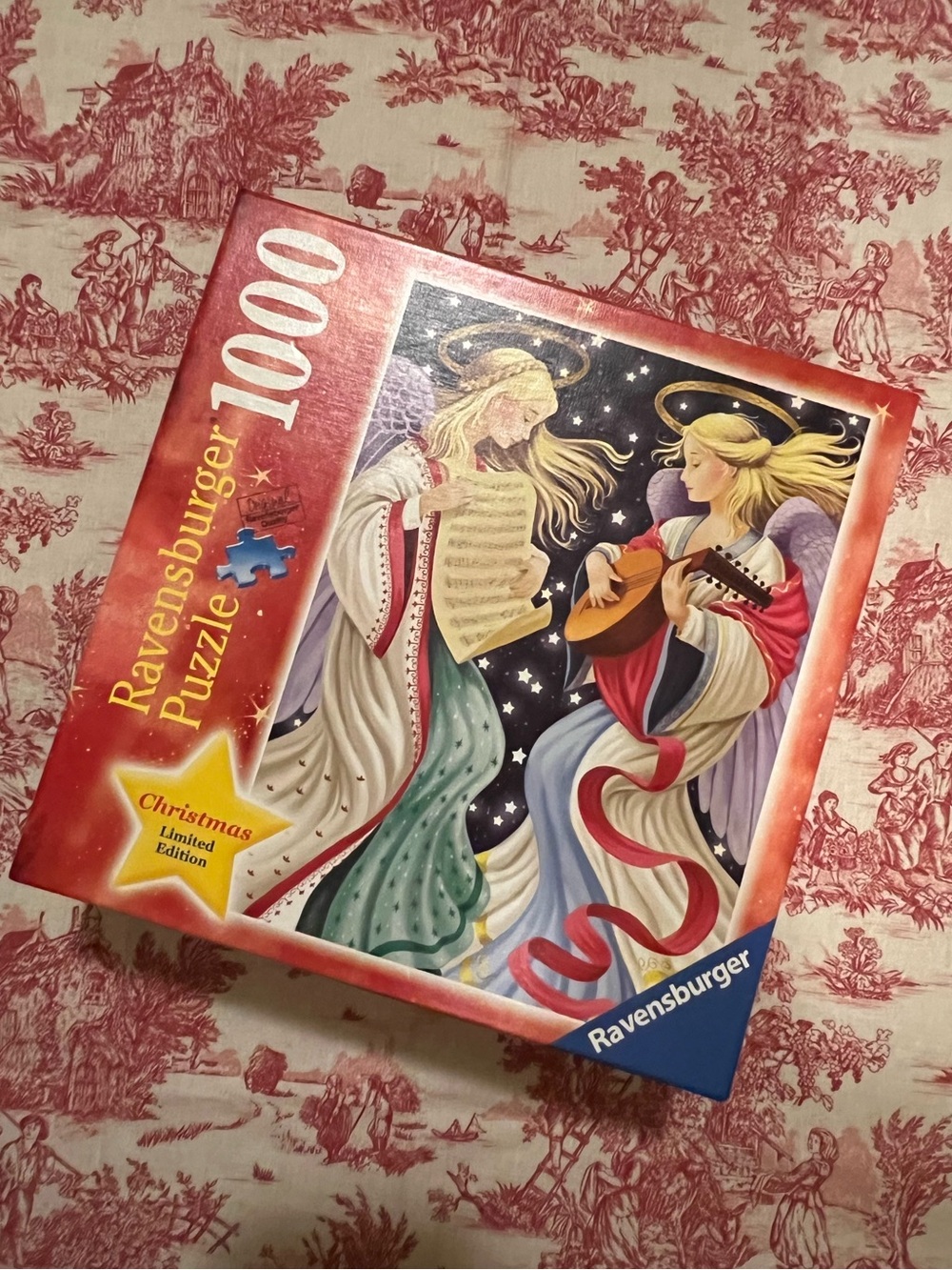 1000 PIECE LIMITED EDITION RAVENSBURGER TWO ANGELS CHRISTMAS PUZZLE.